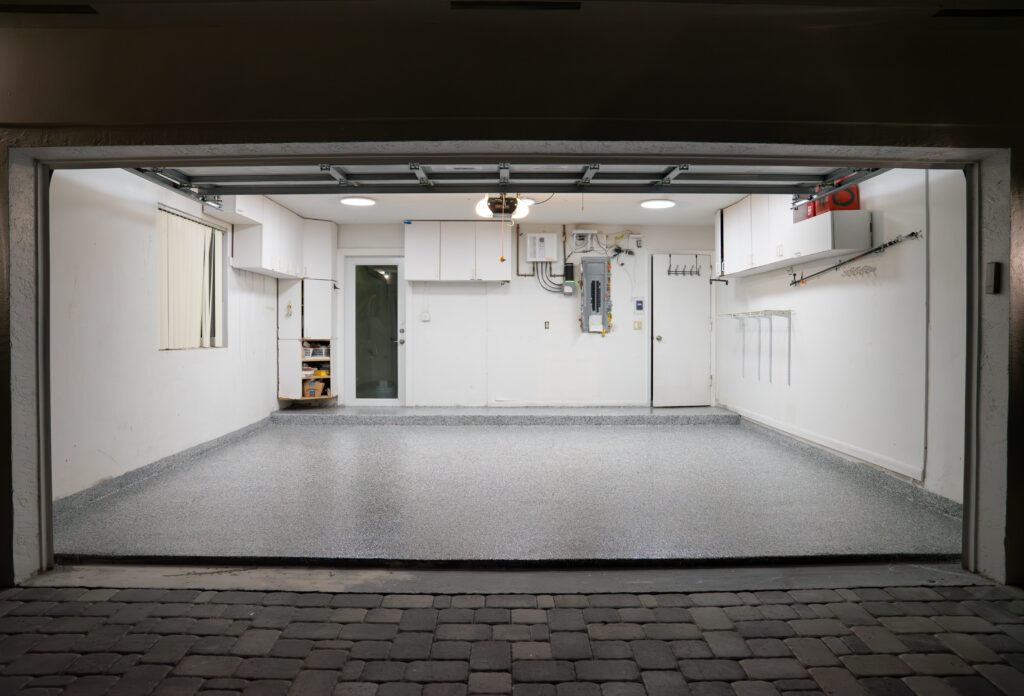 garage epoxy floor flakes work